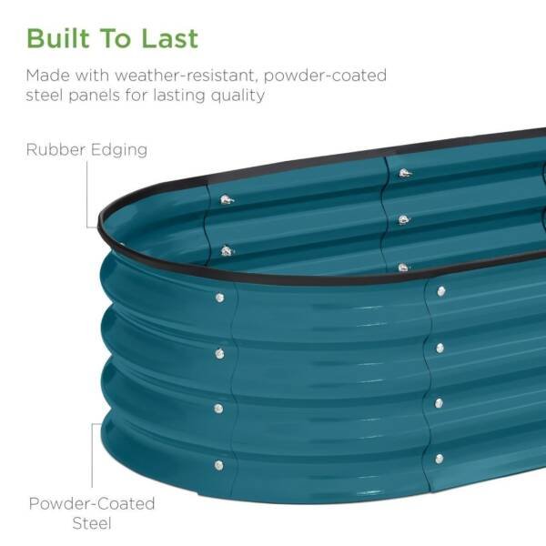 4x2x1ft Outdoor Raised Metal Oval Garden Bed, Planter Box, Peacock Blue - Image 3