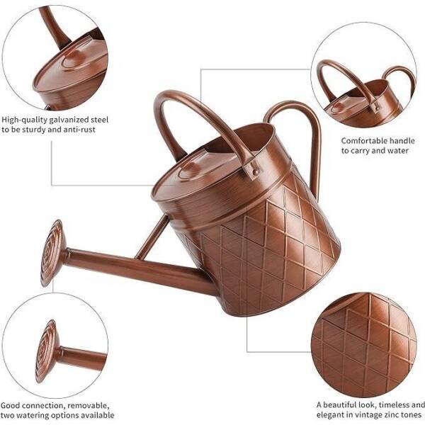 1.75 Gallon Outdoor Metal Watering Can for Garden Plants, Copper - Image 3